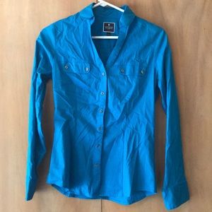 Express essentials fitted shirt XS blue button dn